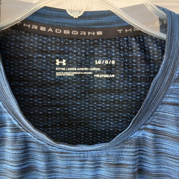 Under Armour Mens Pullover Long Sleeve Running Shirt Fitted Blue Black Size Lg - Picture 4 of 9